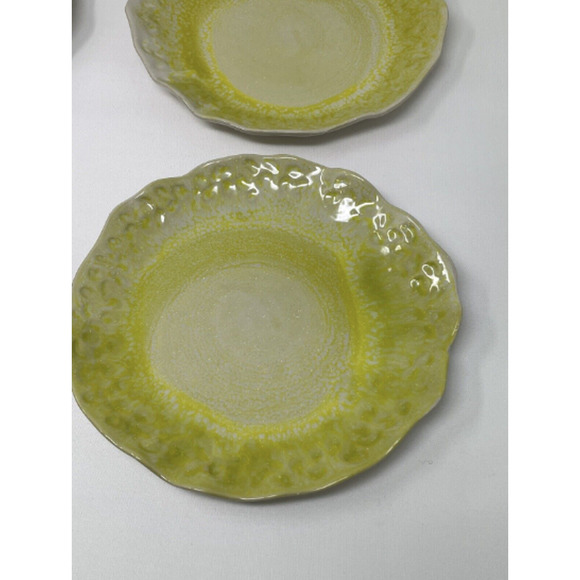 Yellow Appetizer Plates Portugal Art Pottery 7" Ruffled Edges Set of 4 - Picture 3 of 7